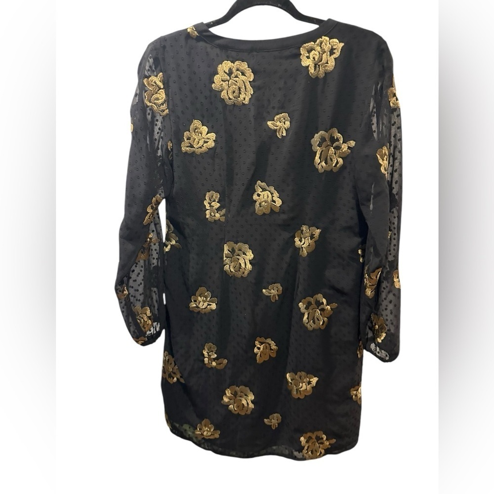 Cabi Occasion Dress in Swiss Dot Black Gold  Rose Embroidered Size XS - Picture 4 of 10